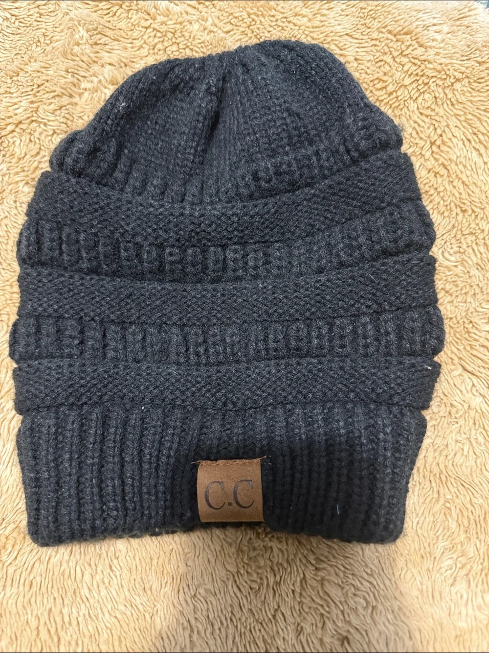 C.C Kids Black Ribbed Knit Beanie Hat